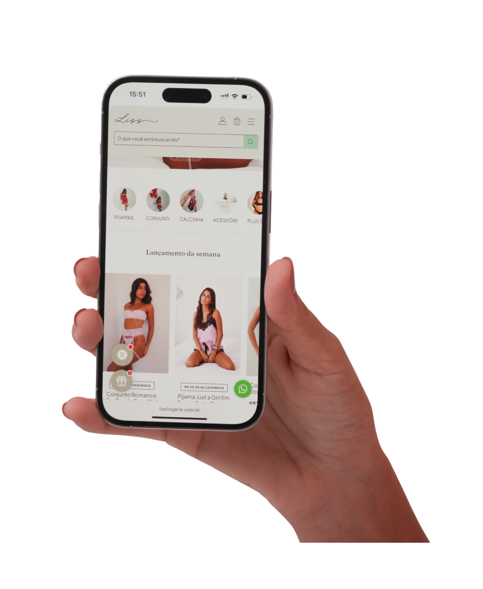 Mockup do site Liss Lingerie no celular